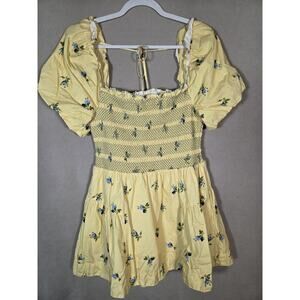 By Anthropologie‎ puff-sleeve square-neck smocked mini dress for spring/summer